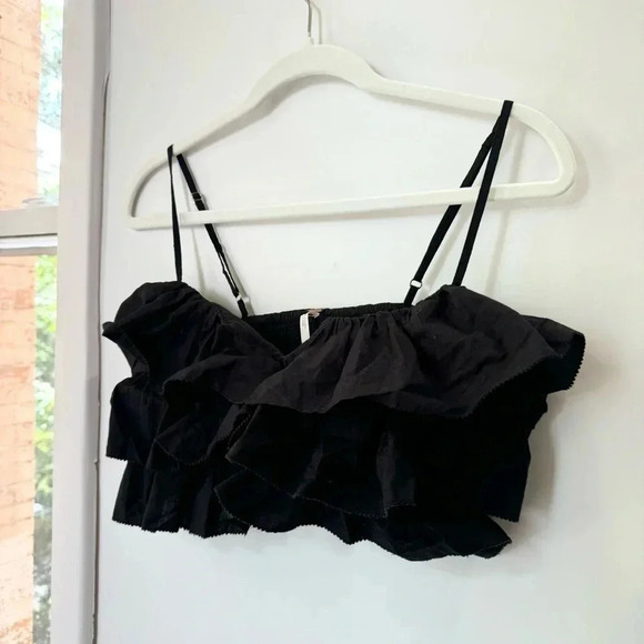 New Free People Danelle Set Two Piece Wide Leg Pants Crop Top Ruffle Black - Picture 9 of 17